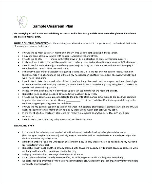 Cesarean Birth Plan Template