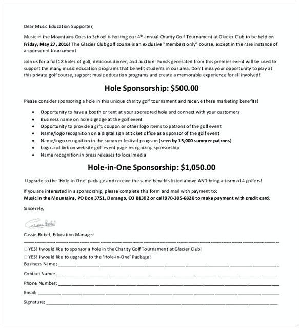 Charity Golf Tournament Sponsorship Letter