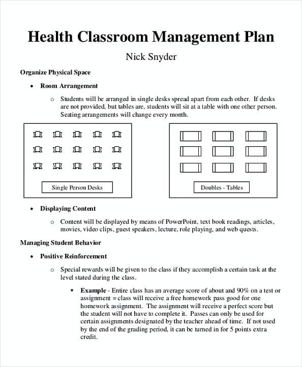 Classroom Management Plan for Health