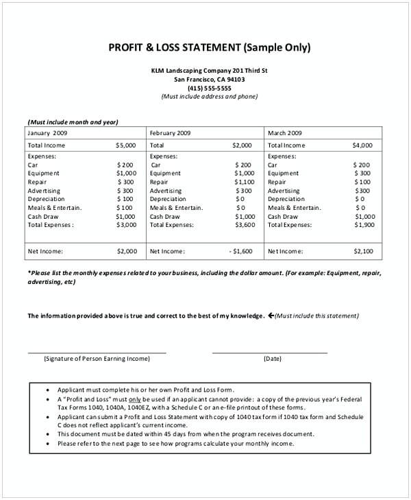 Company Profit Loss Statement Template in PDF