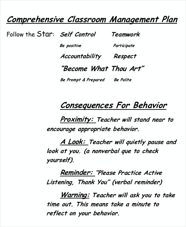 Comprehensive Classroom Management Plan