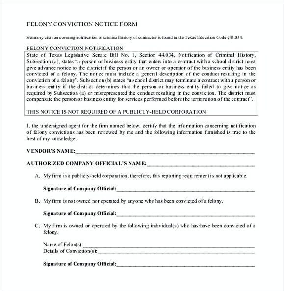 Conviction Notice Form 1
