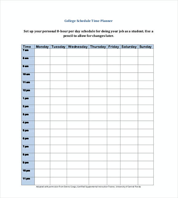 Daily College Planner Template