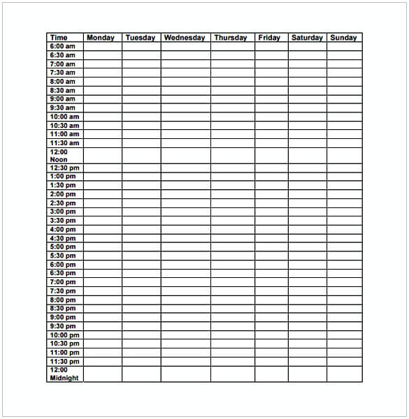 Daily Schedule With Timings Download PDF Format