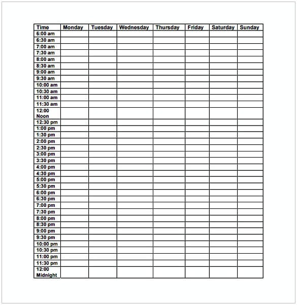 free download daily schedule template