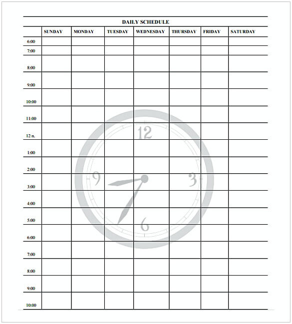 Day Wise Daily Schedule Template Free Download