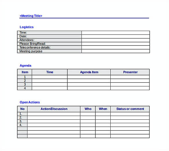 Download Blank Project Action Meeting Agenda Template