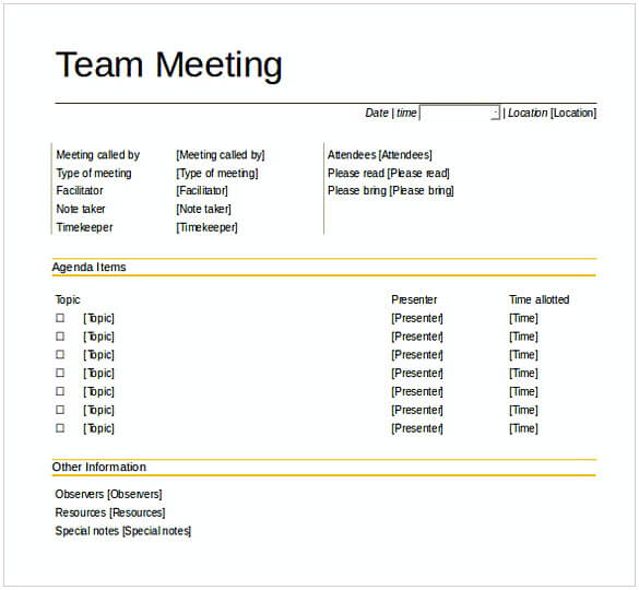 Download Team Meeting Agenda Template Printable