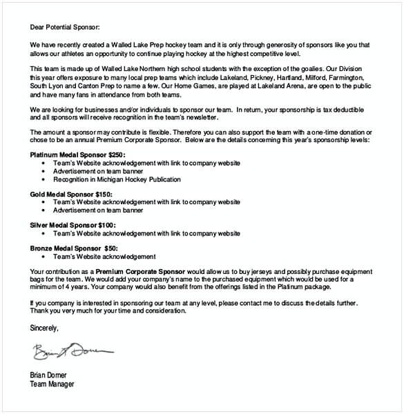 Draft Sponsorship Letter