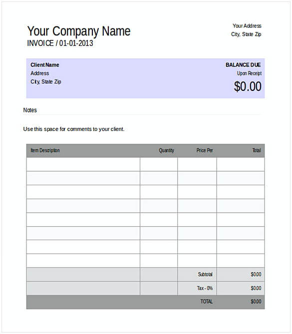 Editable Blank Invoice Template for MS Word