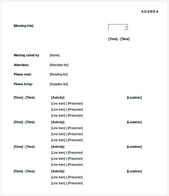 Editable Formal Meeting Agenda Template Free Download