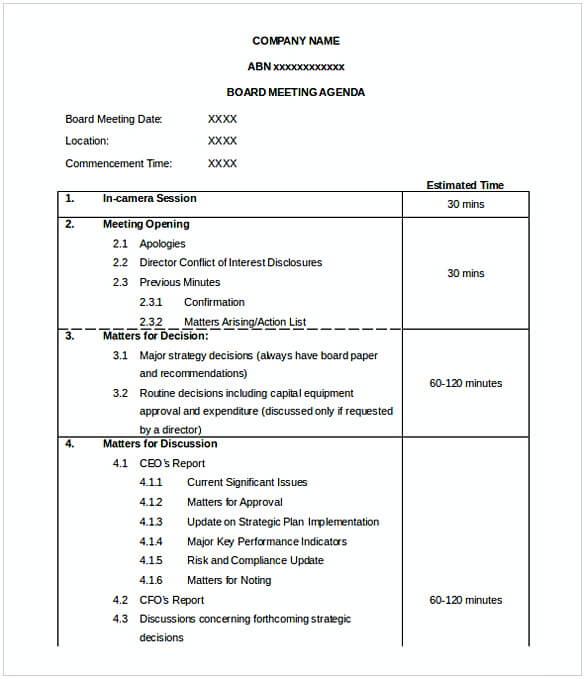 Effective Board Meeting Agenda Template Word Doc Download