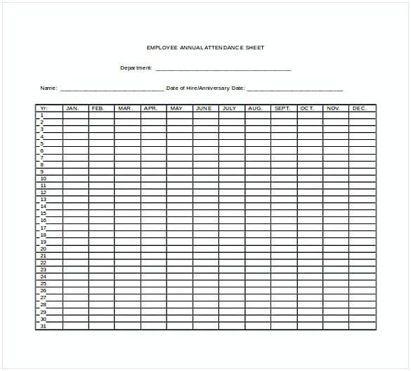 Employee Annual Attendance Sheet Free Word Download 1