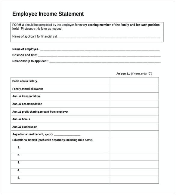 Employee Income Statement PDF Template