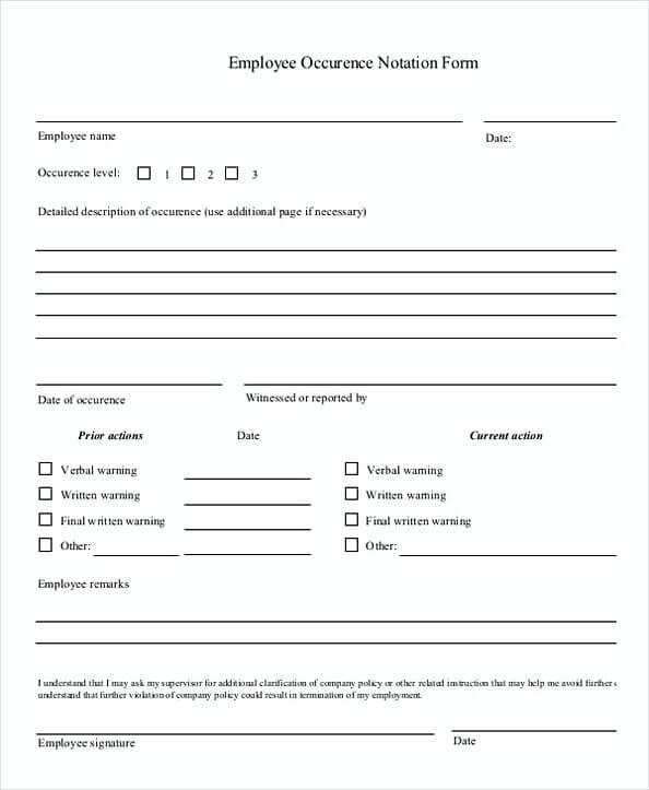 Employee Occurrence Notation Form