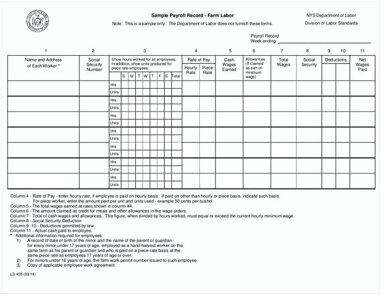 Employee Payroll Record Template page