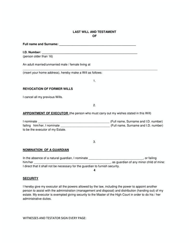 Example of a Single Individual Last Will and Testament