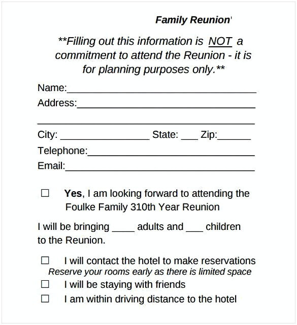 Family Reunion Sign in Sheet