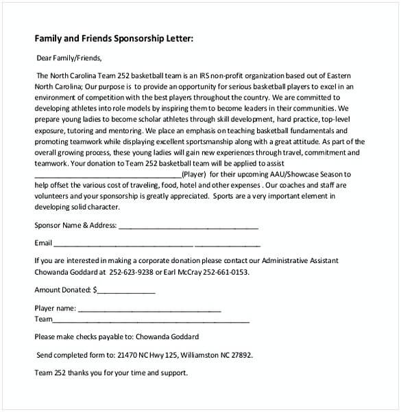 Family and Friends Sponsorship Letter
