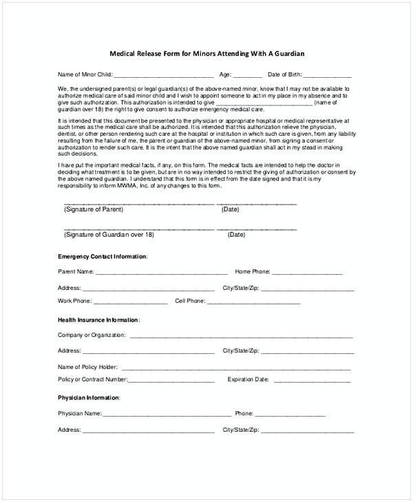 Free Medical Release Form For Minors 1