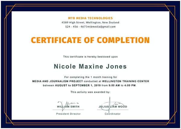 Free Training Completion Certificate Template
