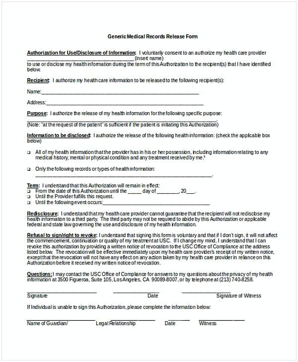 Generic Medical Records Release Form 1