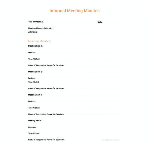 Informal Meeting Minutes Template