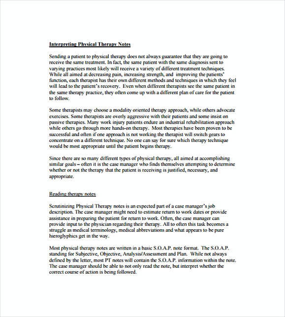 Interpriting Physical Therapy Soap Note Template