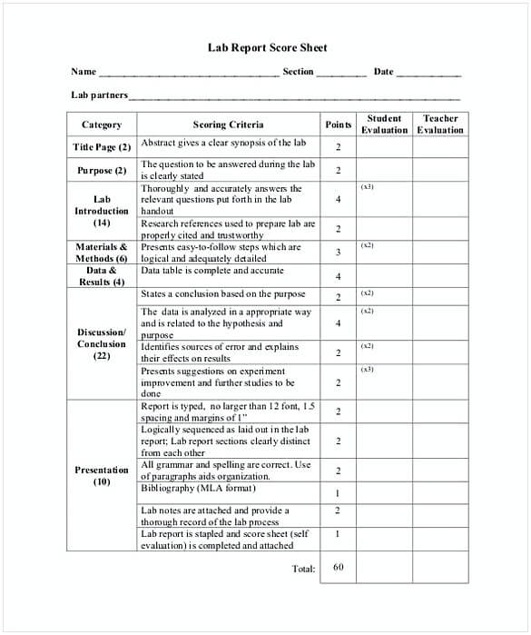 Lab Report Score Sheet