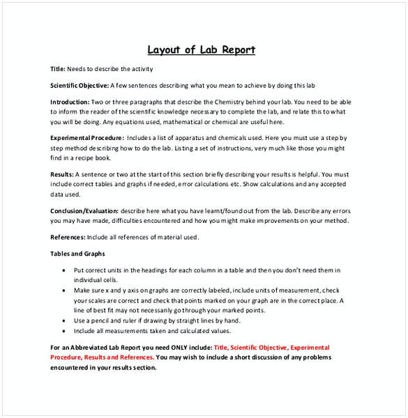 Layout of Lab Report