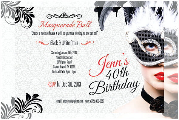 Masquerade Birthday Invitation Cards Set