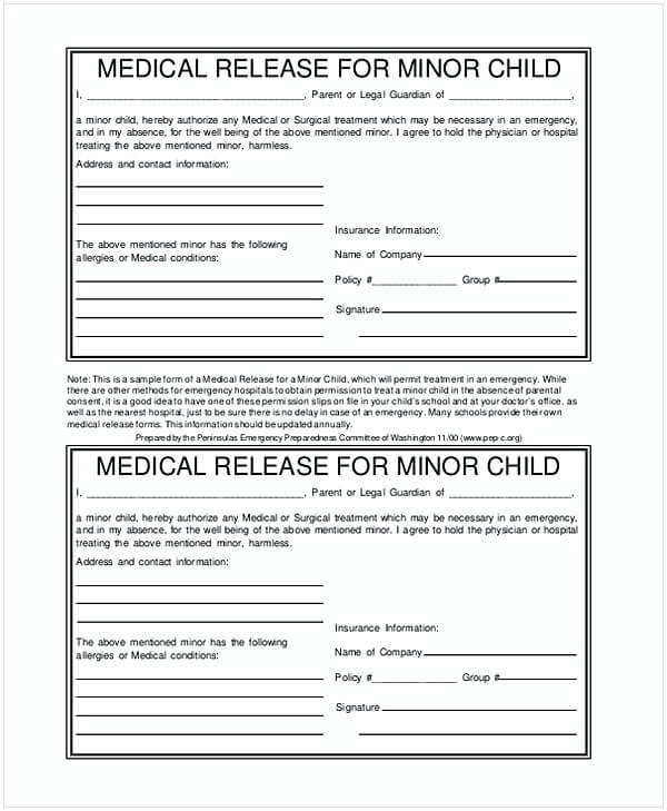 Medical Release Example Form For Child 1 1
