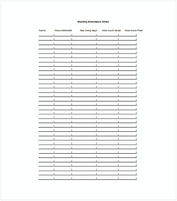 Monthly Attendance Sheet Word Template Free Download 1