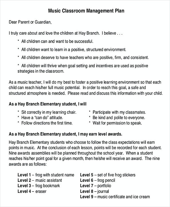 Music Classroom Management Plan