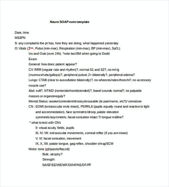 Neuro Soap Note Word Template