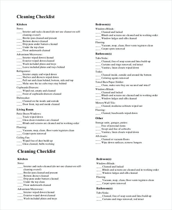 New Apartment Cleaning Checklist Template in