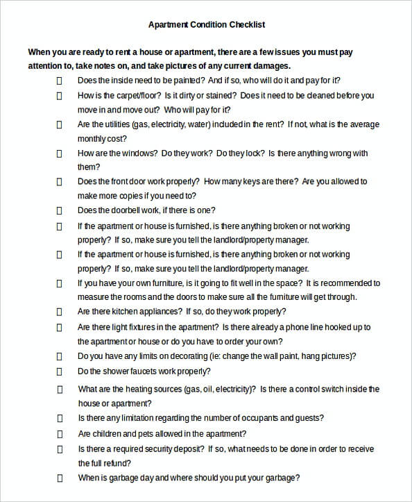 New Apartment Condition Checklist