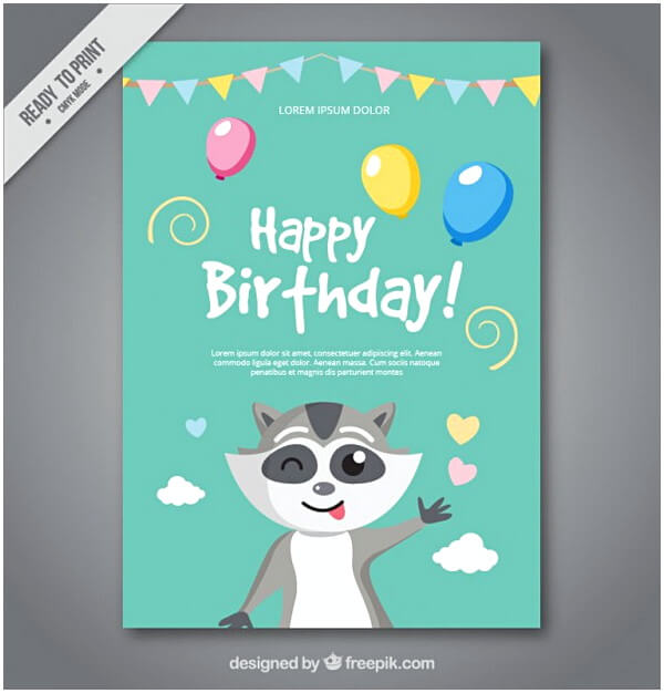 Nice Birthday Free Card with a Raccoon