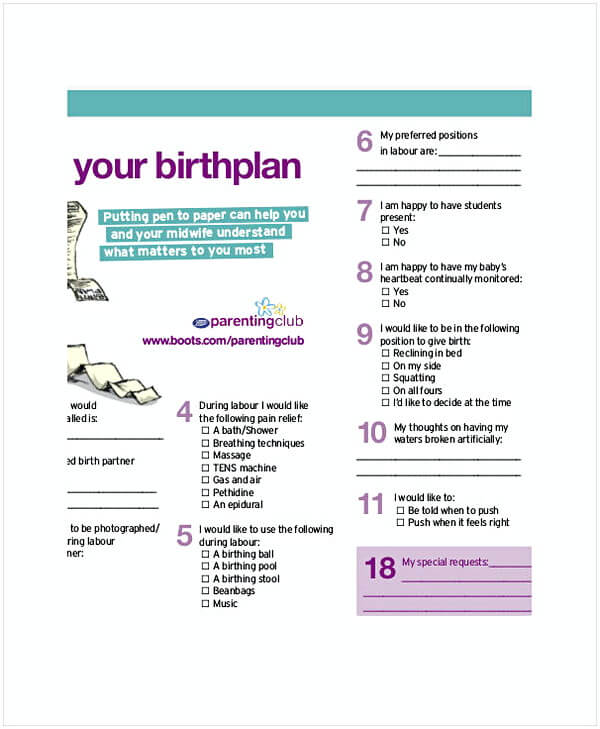 Persoanl Birth Plan Template