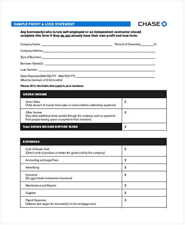 Personal Profit Loss Statement Template Download