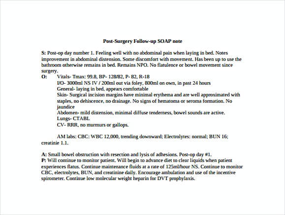 Post Surgery Follow up Saop Note Template