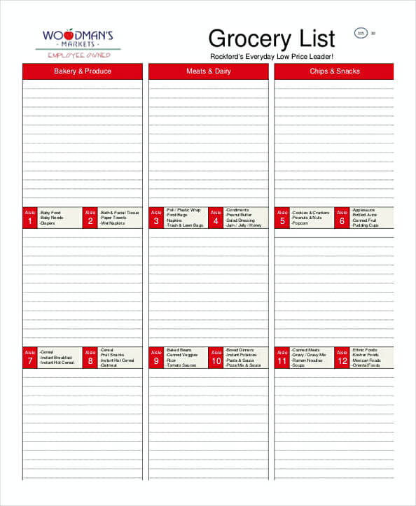 Printable Blank Grocery List Template