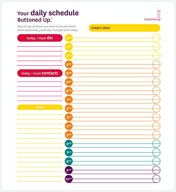 Printable Your Daily Schedule PDF Format
