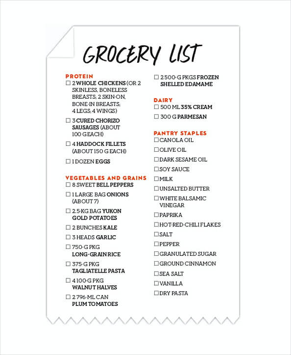 PrintableGrocery List