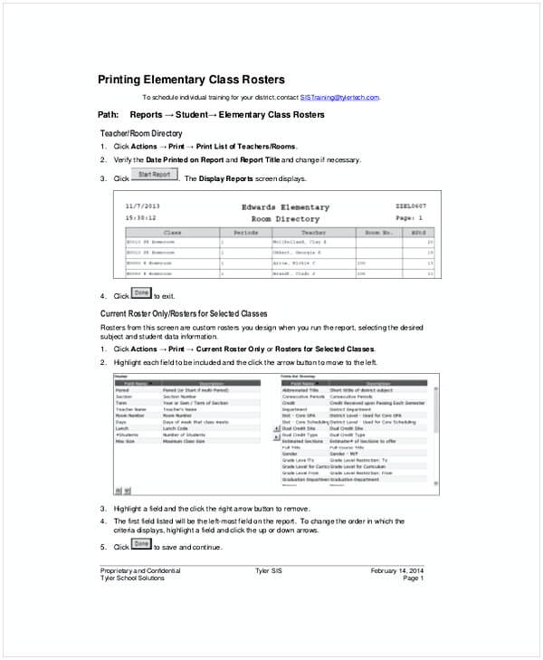 Printing Elementary Class Rosters Template