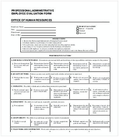 Professional Administrative Employee Evaluation Form