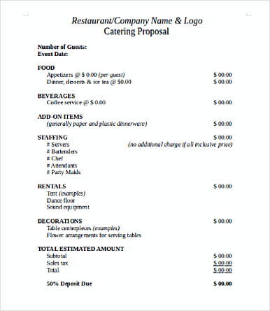 Request for Catering Proposal Template