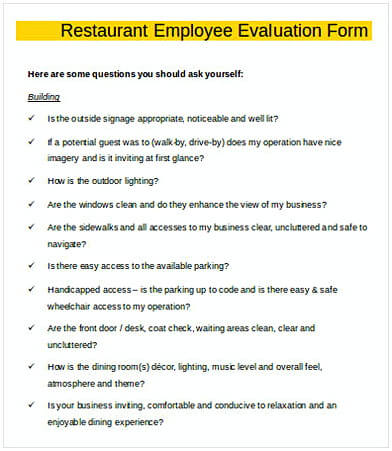 Restaurant Employee Evaluation Form