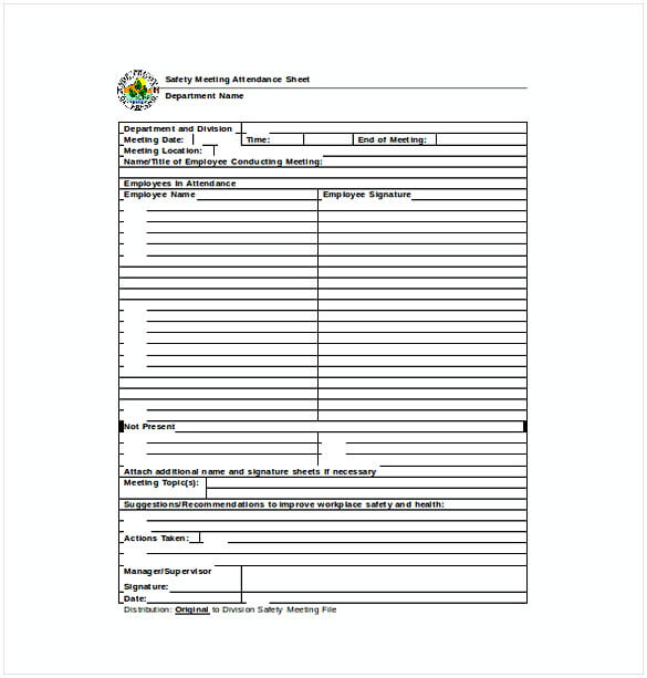 Safety Meeting Attendance Sheet Word Template Free Download 1