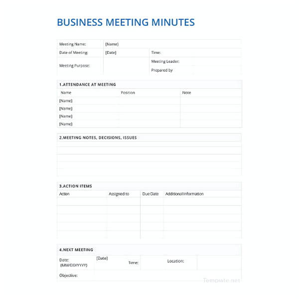 Sample Business Meeting Minutes Template